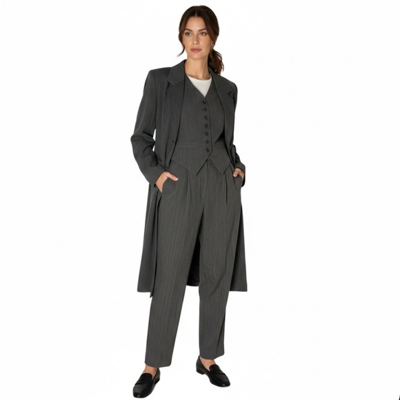 J. Peterman Pants - J PETERMAN 3 Piece Pantsuit Longline Jacket Pants Vest Wool Lined Womens VINTAGE